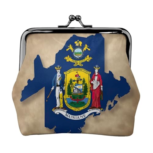 Abstrakte Maine State Flag Map01 Print Vintage Leder Kleingeldbörse Elegante kleine Münzbörse für Frauen Münztasche Geldbörse Mini von ERSDWRE