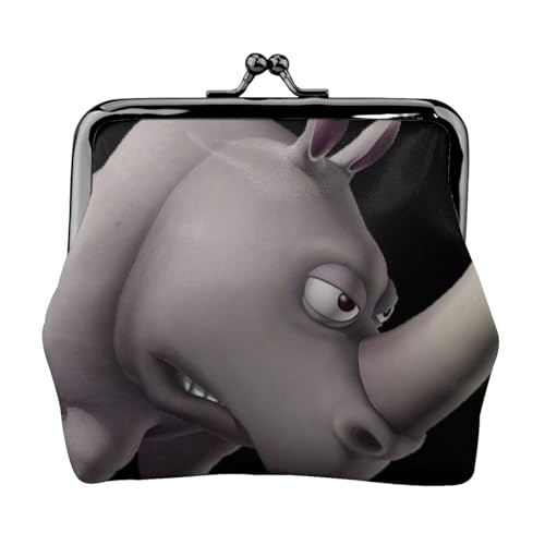 Angry Rhino Print Vintage Leder Kleingeldbörse Elegant Kleine Münzbörse für Frauen Münzbeutel Geldbörse Mini von ERSDWRE