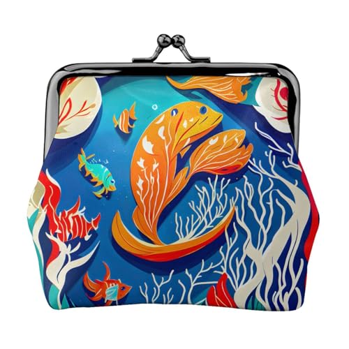 Bunte Geldbörse mit tropischem Meeresfisch-Druck, Vintage-Leder, elegante kleine Münzgeldbörse für Damen, Münztasche, Geldbörse, Mini von ERSDWRE