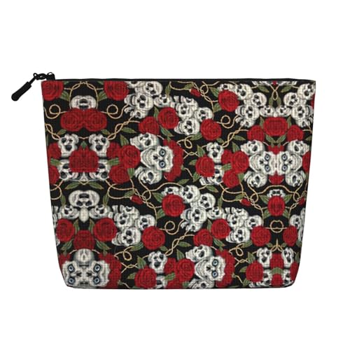 Coole Kosmetiktasche mit Totenkopf- und Rosen-Druck, für Damen, Kunstleinen, Make-up-Tasche, großes Fassungsvermögen, perfekt für Reisen und den täglichen Gebrauch, Schwarz , Einheitsgröße von ERSDWRE