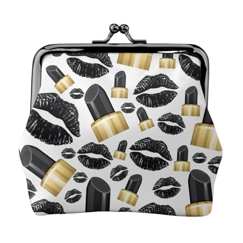 Coole schwarze Lippenstift-Lippen-Druck, Vintage-Ledergeldbörse, elegante kleine Münzgeldbörse für Damen, Münztasche, Geldbörse, Mini Coole schwarze Lippenstift-Lippen-Druck, Vintage-Ledergeldbörse, elegante kleine Münzgeldbörse für Damen, Münztasche, Geldbörse, Mini von ERSDWRE