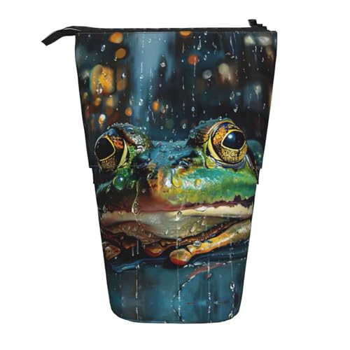 ERSDWRE Frosch und Regen Teleskop-Federmäppchen Kawaii Schreibwarentasche Reißverschluss Stifteetui Stand Up Pencil Holder von ERSDWRE