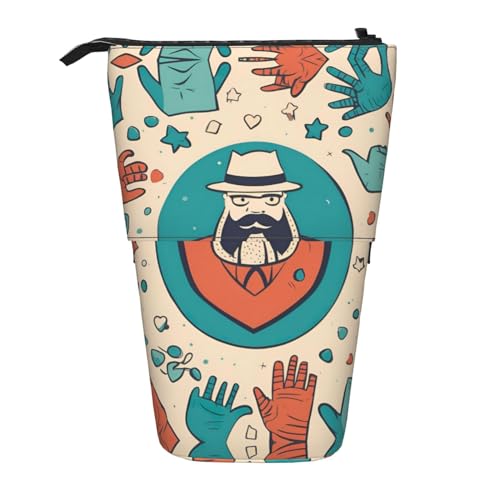 ERSDWRE Hand and Happy Fathers Day Teleskop-Federmäppchen, Kawaii-Schreibwaren-Tasche, Reißverschluss, Stifteetui von ERSDWRE