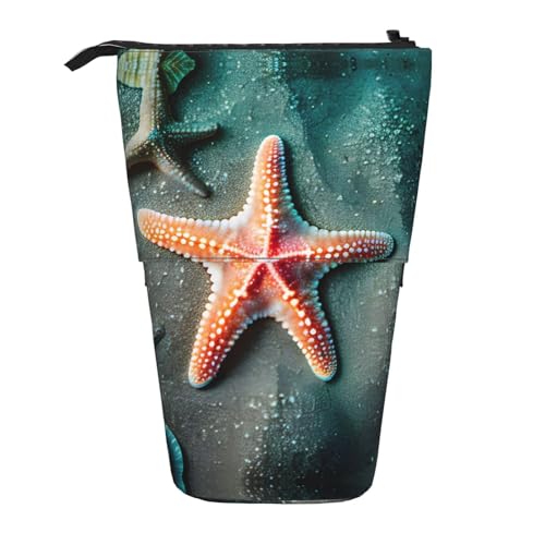 ERSDWRE Muscheln Sea Star Teleskop-Federmäppchen Kawaii Schreibwarentasche Reißverschluss Stifteetui Stand Up Pencil Holder von ERSDWRE