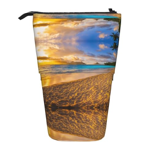 ERSDWRE Sunset Hawaiian Palm Tree Teleskop-Federmäppchen Kawaii Schreibwarentasche Reißverschluss Stifteetui Stand Up Pencil Holder von ERSDWRE