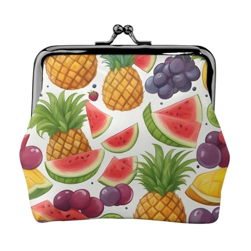Fresh Juicy Fruits Ananas Beeren Traube Orange Print Vintage Leder Kleingeldbörse Elegant Kleine Münzbörse für Frauen Münzbeutel Geldbörse Mini von ERSDWRE