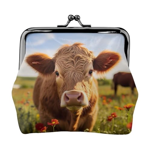 Geldbörse mit roter Blumenshow "Steer Cows Cattle Print" Vintage Leder Kleingeldbörse elegante kleine Münzbörse für Frauen Münztasche Geldbörse Mini von ERSDWRE