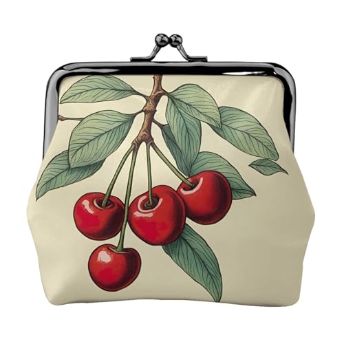 Kleingeldbörse aus Leder im Vintage-Stil, mit süßem rotem Kirsch-Aufdruck, elegante kleine Münzbörse für Damen, Münztasche, Mini von ERSDWRE