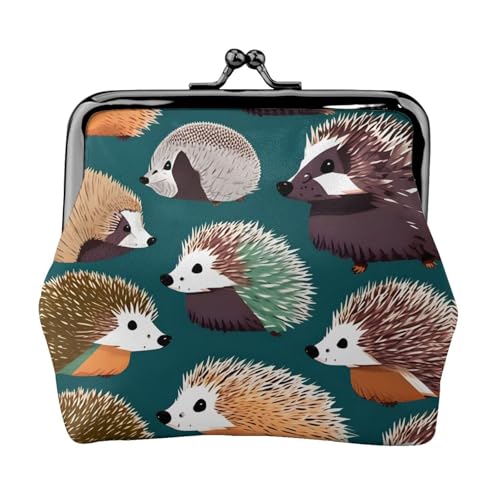 Kleingeldbörse mit vielen Igel-Aufdruck, Vintage-Leder, elegante kleine Münzgeldbörse für Damen, Münztasche, Geldbörse, Mini von ERSDWRE