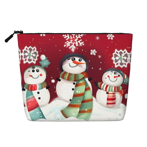 Kosmetiktasche für Damen, Motiv: Frohe Weihnachten, niedlicher Schneemann-Druck, Make-up-Tasche aus Kunstleinen, großes Fassungsvermögen, perfekt für Reisen und den täglichen Gebrauch, Schwarz , von ERSDWRE