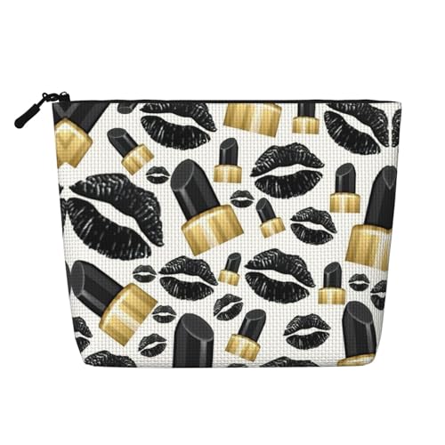 Kosmetiktasche für Damen, Motiv: Lippenstift, Lippen, Kunstleder, großes Fassungsvermögen, perfekt für Reisen und den täglichen Gebrauch, Schwarz , Einheitsgröße Kosmetiktasche für Damen, Motiv: Lippenstift, Lippen, Kunstleder, großes Fassungsvermögen, perfekt für Reisen und den täglichen Gebrauch, Schwarz , Einheitsgröße von ERSDWRE