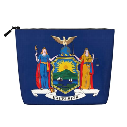 Kosmetiktasche für Damen, Motiv: New York Staatsflagge, Kunstleinen, großes Fassungsvermögen, perfekt für Reisen und den täglichen Gebrauch, Schwarz , Einheitsgröße Kosmetiktasche für Damen, Motiv: New York Staatsflagge, Kunstleinen, großes Fassungsvermögen, perfekt für Reisen und den täglichen Gebrauch, Schwarz , Einheitsgröße von ERSDWRE