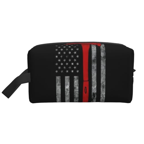 Kulturbeutel, Motiv: Feuerwehrmann Axt, rote Linie, Flaggenaufdruck, Make-up-Tasche, Kosmetiktasche, hängende Tolietry Bag für Damen und Herren, Fitnessstudio von ERSDWRE