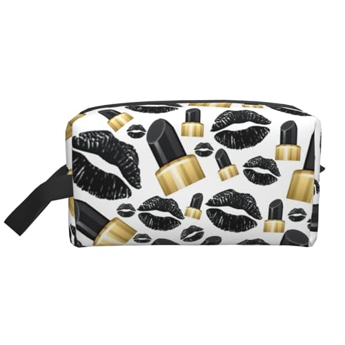 Kulturbeutel mit Lippenstift-Lippen-Aufdruck, Make-up-Tasche, Kosmetiktasche, zum Aufhängen, für Damen und Herren, Fitnessstudio, Schwarz Kulturbeutel mit Lippenstift-Lippen-Aufdruck, Make-up-Tasche, Kosmetiktasche, zum Aufhängen, für Damen und Herren, Fitnessstudio, Schwarz von ERSDWRE