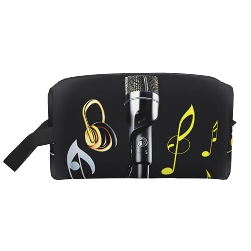 Kulturbeutel mit Mikrofon mit Musiknoten-Druck, Reise-Kulturbeutel, Make-up-Tasche, Kosmetiktasche, zum Aufhängen für Damen und Herren, Fitnessstudio von ERSDWRE
