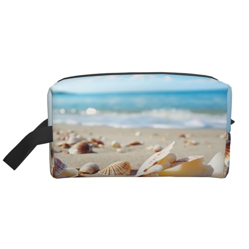 Kulturbeutel mit Muschelmotiv und Sanddruck, Make-up-Tasche, Kosmetiktasche, zum Aufhängen, für Damen und Herren, Fitnessstudio von ERSDWRE