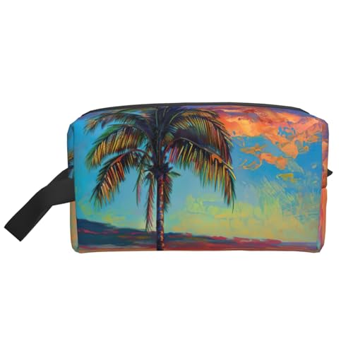Kulturbeutel mit Sonnenuntergangspalmen-Druck, Make-up-Tasche, Kosmetiktasche, zum Aufhängen, für Damen und Herren, Fitnessstudio von ERSDWRE