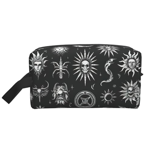 Kulturbeutel mit Symbolen, schwarz, bedruckt, Make-up-Tasche, Kosmetiktasche, zum Aufhängen, für Damen und Herren, Fitnessstudio von ERSDWRE