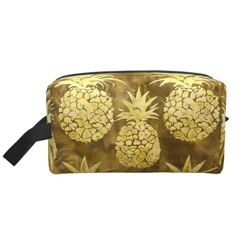 Kulturbeutel mit goldenem Ananas-Hintergrund, für Reisen, Make-up-Tasche, Kosmetiktasche, hängende Kosmetiktasche für Damen und Herren, Fitnessstudio von ERSDWRE