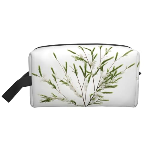 Kulturbeutel mit grünen Zweigen, weiß, natürliche Pflanze, 1 Stück, Reise-Kulturbeutel, Make-up-Tasche, Kosmetiktasche, hängende Kosmetiktasche für Damen und Herren, Fitnessstudio von ERSDWRE
