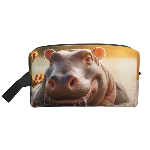 Kulturbeutel mit niedlichem Nilpferd-Aufdruck, Make-up-Tasche, Kosmetiktasche, zum Aufhängen, für Damen und Herren, Fitnessstudio von ERSDWRE