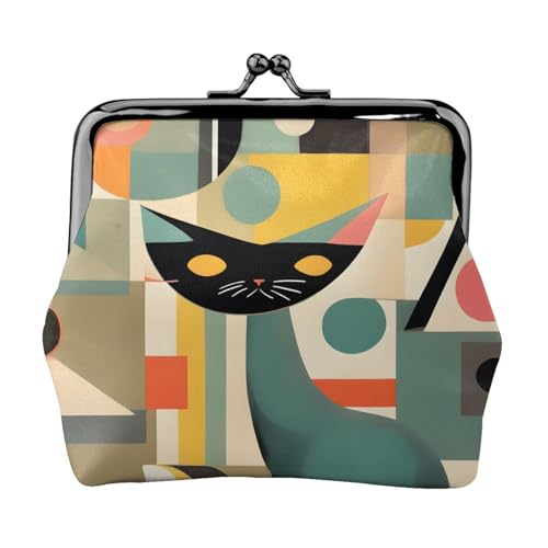Mid-Century Moderne Kunst Katze Druck Vintage Leder Kleingeldbörse Elegante kleine Münzbörse für Frauen Münztasche Geldbörse Mini von ERSDWRE