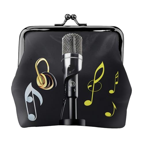 Mikrofon mit Musiknoten Druck Vintage Leder Kleingeldbörse Elegante kleine Münzbörse für Frauen Münztasche Geldbörse Mini von ERSDWRE