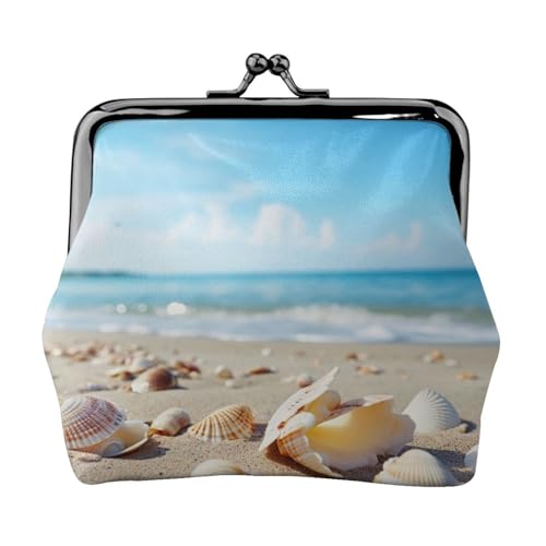 Muscheln Sanddruck Vintage Leder Kleingeldbörse Elegant Kleine Münzbörse für Frauen Münzbeutel Geldbörse Mini von ERSDWRE