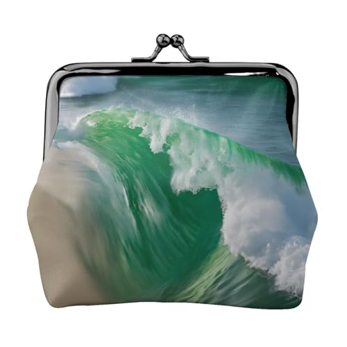 Ocean Green Wave Surf with The Shore Print Vintage Leather Change Purse Elegant Small Coin Purse for Women Coin Pouch Wallet Mini von ERSDWRE