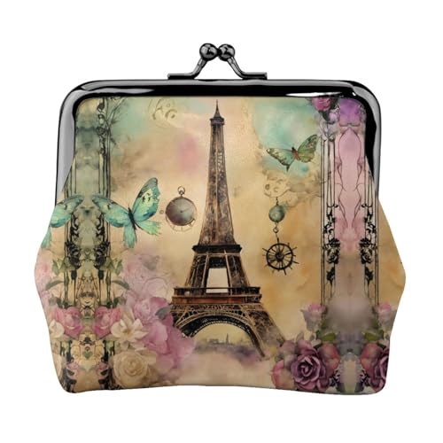 Paris Eiffelturm Print Vintage Leder Kleingeldbörse Elegant Kleine Münzbörse für Frauen Münzbeutel Geldbörse Mini von ERSDWRE