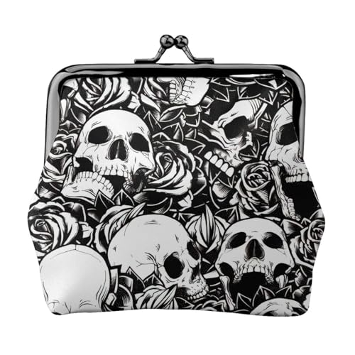 Schwarze Geldbörse mit Totenkopf-Motiv, Vintage, Leder, elegante kleine Münzgeldbörse für Damen, Münztasche, Geldbörse, Mini von ERSDWRE