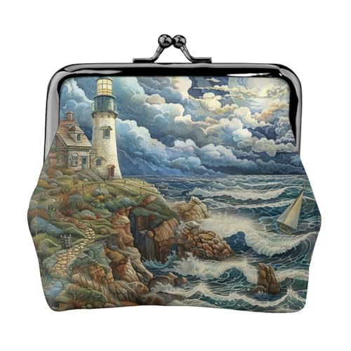 The Seaside Lighthouse Print Vintage Leather Change Purse Elegant Small Coin Purse for Women Coin Pouch Wallet Mini von ERSDWRE