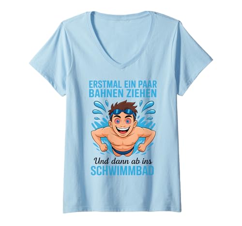 Damen ERSTMAL EIN Paar BAHNEN ZIEHEN UND DANN AB INS Schwimmbad T-Shirt mit V-Ausschnitt Damen ERSTMAL EIN Paar BAHNEN ZIEHEN UND DANN AB INS Schwimmbad T-Shirt mit V-Ausschnitt von ERSTMAL EIN PAAR BAHNEN ZIEHEN - Manga Anime Style