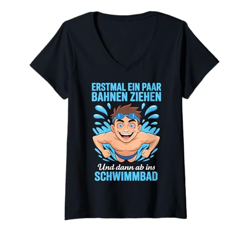 Damen ERSTMAL EIN Paar BAHNEN ZIEHEN UND DANN AB INS Schwimmbad T-Shirt mit V-Ausschnitt Damen ERSTMAL EIN Paar BAHNEN ZIEHEN UND DANN AB INS Schwimmbad T-Shirt mit V-Ausschnitt von ERSTMAL EIN PAAR BAHNEN ZIEHEN - Manga Anime Style