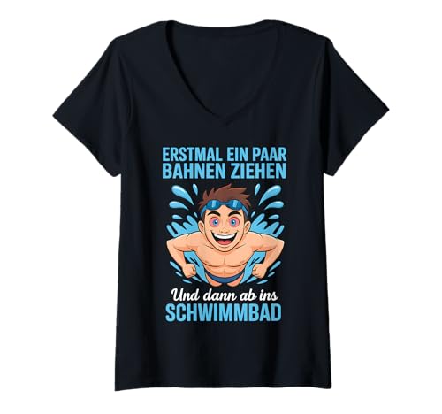 Damen ERSTMAL EIN Paar BAHNEN ZIEHEN UND DANN AB INS Schwimmbad T-Shirt mit V-Ausschnitt Damen ERSTMAL EIN Paar BAHNEN ZIEHEN UND DANN AB INS Schwimmbad T-Shirt mit V-Ausschnitt von ERSTMAL EIN PAAR BAHNEN ZIEHEN - Manga Anime Style