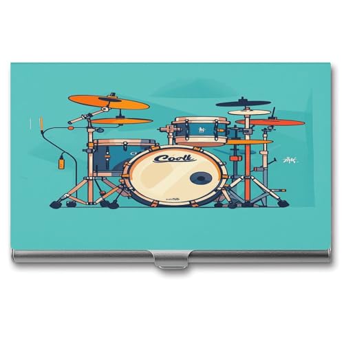 ERSTSNCK Cool Drum Set Visitenkartenhalter, Metall, personalisierbar, superleicht, Visitenkartenetui, schmal, Namenskartenhalter, Organizer mit Schnalle, für Männer und Frauen von ERSTSNCK