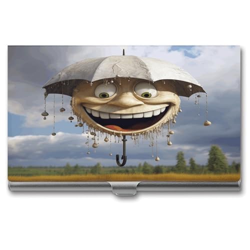 ERSTSNCK Lustiger Visitenkartenhalter aus Metall mit Regenwolke, personalisierbar, superleicht, Visitenkartenetui, schmal, Namenskartenhalter, Organizer mit Schnalle, für Männer und Frauen von ERSTSNCK