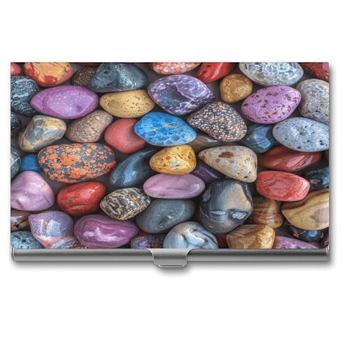 ERSTSNCK Pebbles And Rocks Visitenkartenhalter aus Metall, personalisierbar, superleicht, Visitenkartenetui, schmal, Namenskartenhalter, Organizer mit Schnalle, für Männer und Frauen von ERSTSNCK