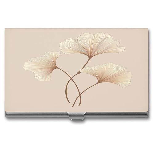 ERSTSNCK Visitenkartenhalter, Ginkgoblätter, Metall, personalisierbar, superleicht, Visitenkartenetui, schmal, mit Schnalle, für Männer und Frauen, Braun von ERSTSNCK