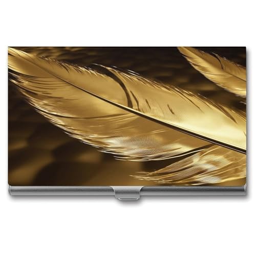 ERSTSNCK Visitenkartenhalter aus Metall, Motiv: Goldene Federn, personalisierbar, superleicht, schlankes Design, Namenskartenhalter, Organizer mit Schnalle, für Damen und Herren ERSTSNCK Visitenkartenhalter aus Metall, Motiv: Goldene Federn, personalisierbar, superleicht, schlankes Design, Namenskartenhalter, Organizer mit Schnalle, für Damen und Herren von ERSTSNCK