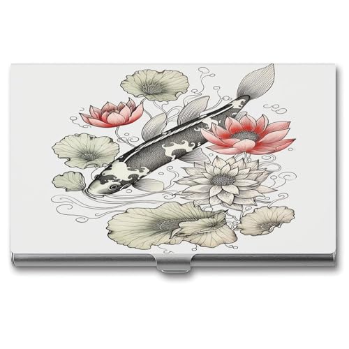 ERSTSNCK Visitenkartenhalter aus Metall, Motiv: japanische Karpfen, besonders leicht, schlankes Design, mit Schnalle, für Damen und Herren von ERSTSNCK