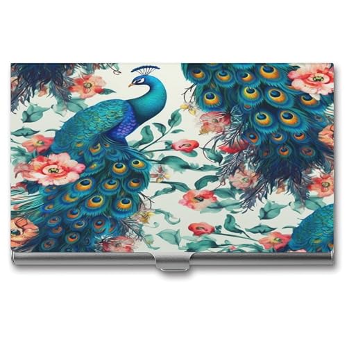 ERSTSNCK Visitenkartenhalter aus Metall, Motiv: schöne Pfauenblumen, personalisierbar, superleicht, schlankes Design, Namenskartenhalter, Organizer mit Schnalle, für Damen und Herren ERSTSNCK Visitenkartenhalter aus Metall, Motiv: schöne Pfauenblumen, personalisierbar, superleicht, schlankes Design, Namenskartenhalter, Organizer mit Schnalle, für Damen und Herren von ERSTSNCK