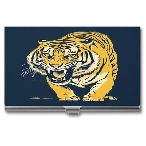 ERSTSNCK Visitenkartenhalter mit Tiger-Motiv, Metall, personalisierbar, superleicht, Visitenkartenetui, schmal, Namenskartenhalter, Organizer mit Schnalle, für Männer und Frauen von ERSTSNCK