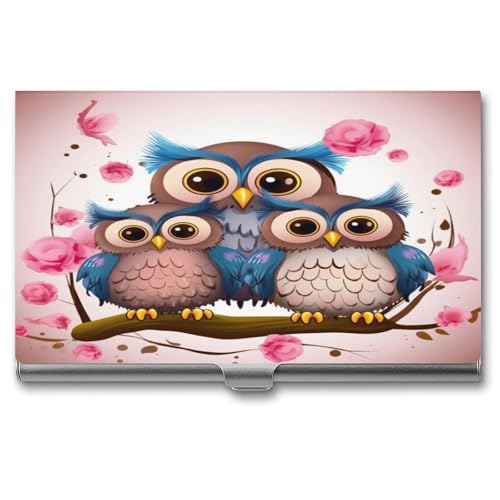 ERSTSNCK Visitenkartenhalter mit niedlichem Eulen-Design, Metall, personalisierbar, superleicht, Visitenkartenetui, schmal, mit Schnalle, für Männer und Frauen von ERSTSNCK