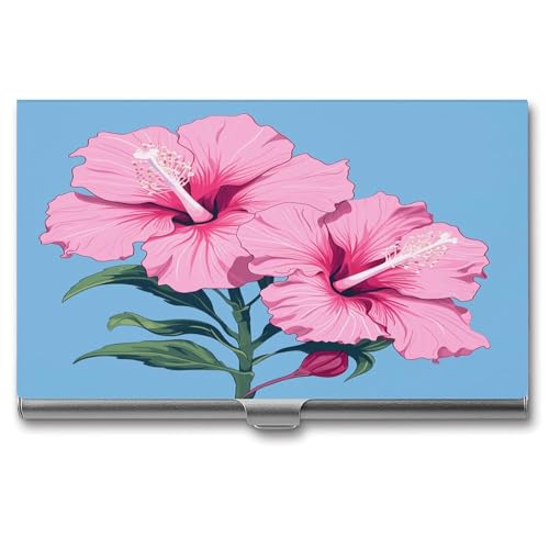 ERSTSNCK Visitenkartenhalter mit zwei Hibiskusblumen, Metall, personalisierbar, superleicht, Visitenkartenetui, schmal, Namenskartenhalter, Organizer mit Schnalle, für Männer und Frauen von ERSTSNCK