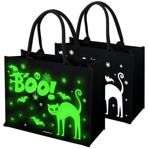 35,6 cm große Halloween-Taschen, leuchtet im Dunkeln, Halloween-Tragetasche, wiederverwendbare Süßigkeitentüten aus Segeltuch für Süßes oder Leckereien, Schwarz, Medium 35,6 cm große Halloween-Taschen, leuchtet im Dunkeln, Halloween-Tragetasche, wiederverwendbare Süßigkeitentüten aus Segeltuch für Süßes oder Leckereien, Schwarz, Medium von ERTIUANIO