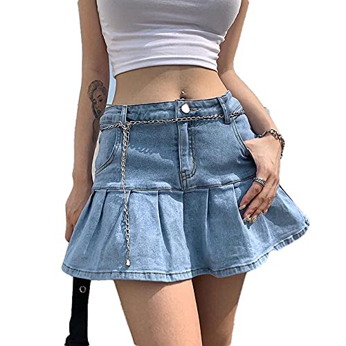 Kurzer Rock Damen Sexy Lässiger Faltenrock Mit Hoher Taille Frauen Heißes Mädchen Gekräuselten Stretch-Jeansrock-A_M von ERTYUIO