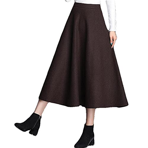 Röcke Für Damen Dicker Wollrock Frauen Hohe Taille Herbst Und Winter Mittellanger A-Linie Großer Rock Langer Rock-C_M von ERTYUIO