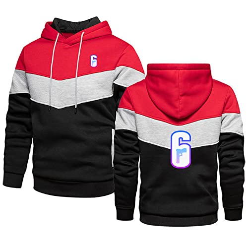 ERWAAD Herren-Kapuzenpulli Für Rainbow Six Siege Druck Weiches Fleece Flexibel Bequeme Arbeitskleidung Color Block Hoodie Top Sweatshirt Mit Kapuze Mit Tasche-Red||5XL von ERWAAD
