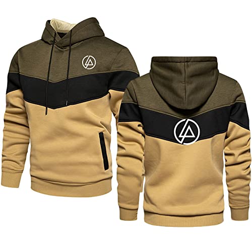 ERWAAD Herren-Kapuzenpullover Für Linkin Park 3D-Druck Frühling Farbe Block Pullover Kapuzenpulli Patchwork Design Lässiges Sweatshirt Kapuzenpullis Mit Kangatasche-Khaki||L von ERWAAD